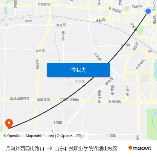 月河路西园街路口 to 山东科技职业学院浮烟山校区 map