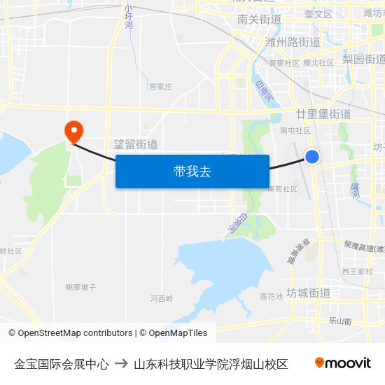 金宝国际会展中心 to 山东科技职业学院浮烟山校区 map