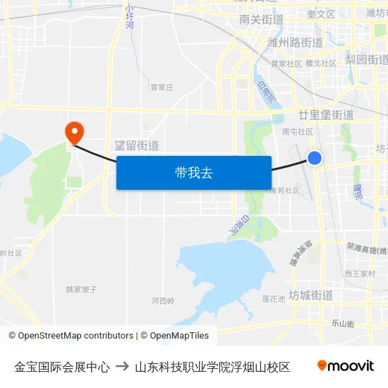 金宝国际会展中心 to 山东科技职业学院浮烟山校区 map