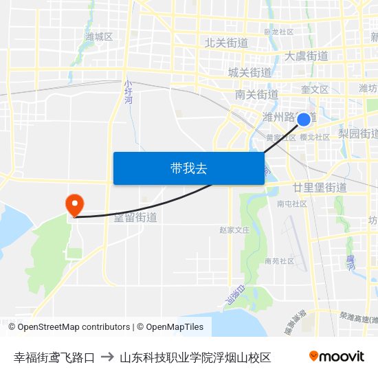 幸福街鸢飞路口 to 山东科技职业学院浮烟山校区 map