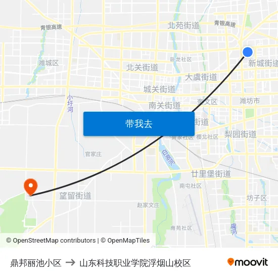 鼎邦丽池小区 to 山东科技职业学院浮烟山校区 map