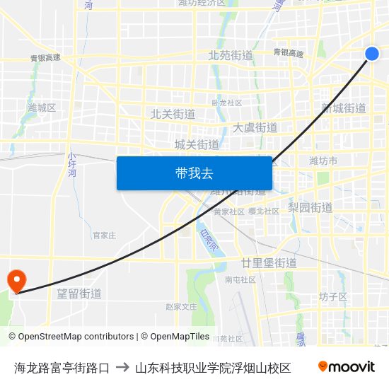 海龙路富亭街路口 to 山东科技职业学院浮烟山校区 map