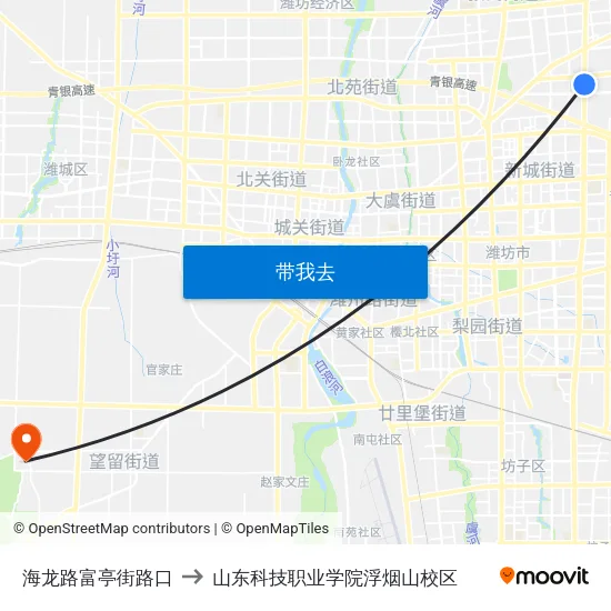 海龙路富亭街路口 to 山东科技职业学院浮烟山校区 map