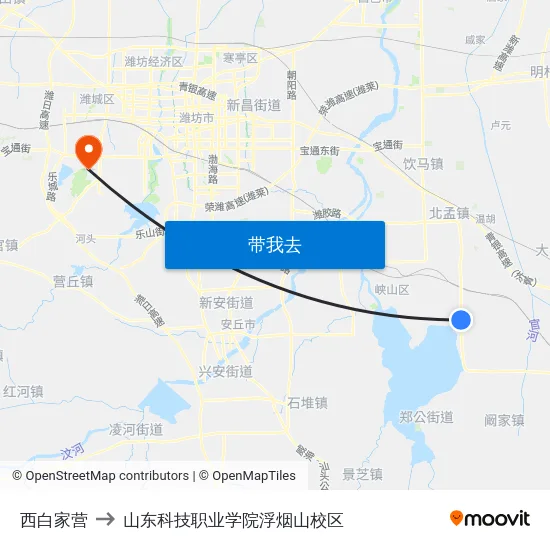 西白家营 to 山东科技职业学院浮烟山校区 map