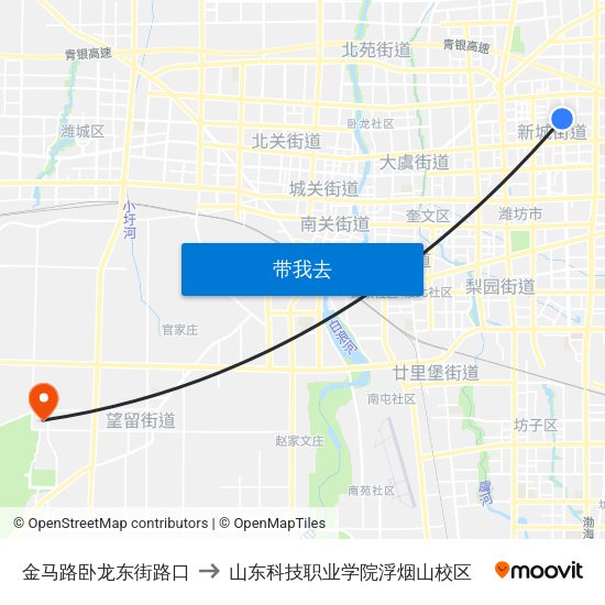 金马路卧龙东街路口 to 山东科技职业学院浮烟山校区 map
