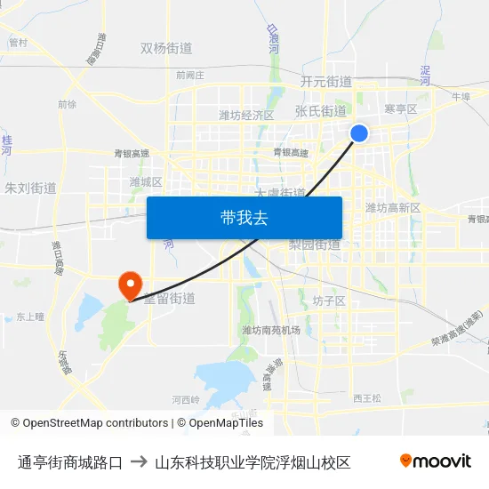 通亭街商城路口 to 山东科技职业学院浮烟山校区 map