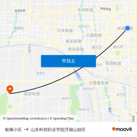 银枫小区 to 山东科技职业学院浮烟山校区 map