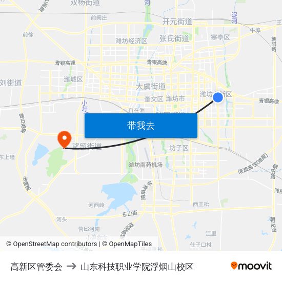 高新区管委会 to 山东科技职业学院浮烟山校区 map