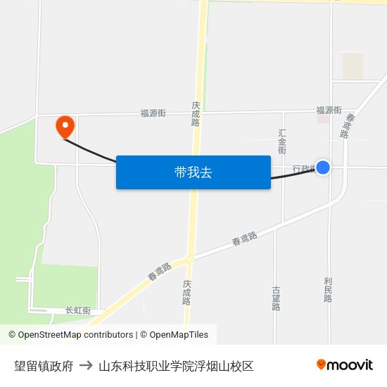 望留镇政府 to 山东科技职业学院浮烟山校区 map