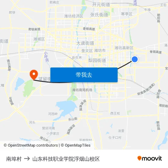 南埠村 to 山东科技职业学院浮烟山校区 map