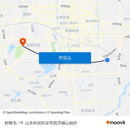 虾蟆屯 to 山东科技职业学院浮烟山校区 map