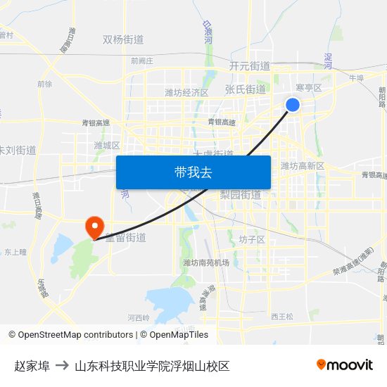 赵家埠 to 山东科技职业学院浮烟山校区 map