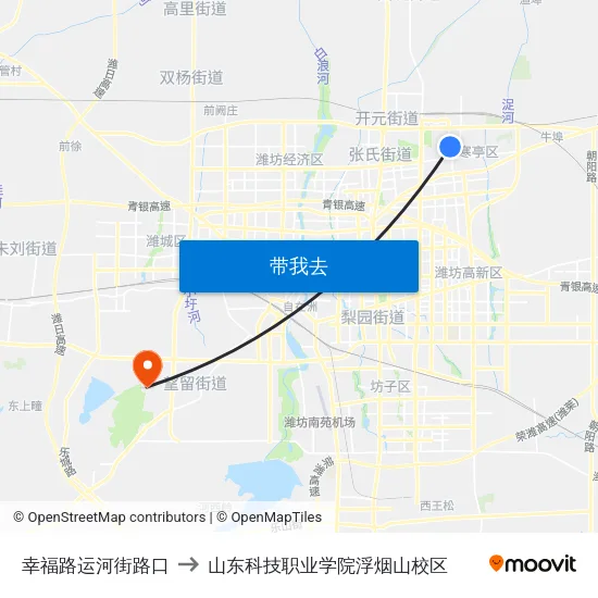 幸福路运河街路口 to 山东科技职业学院浮烟山校区 map