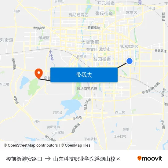 樱前街潍安路口 to 山东科技职业学院浮烟山校区 map