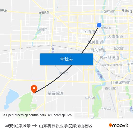 华安·庭岸风景 to 山东科技职业学院浮烟山校区 map