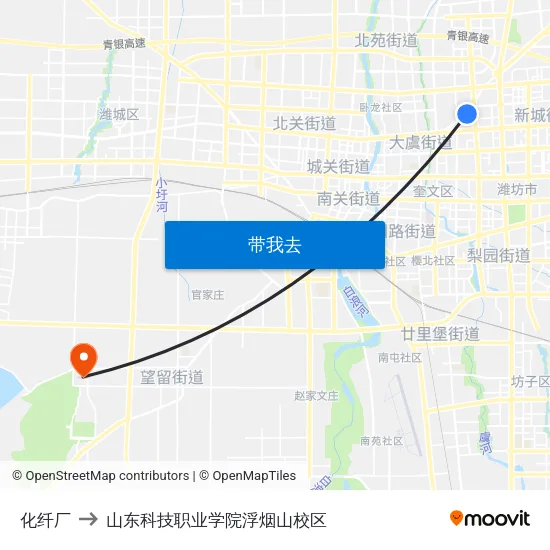 化纤厂 to 山东科技职业学院浮烟山校区 map