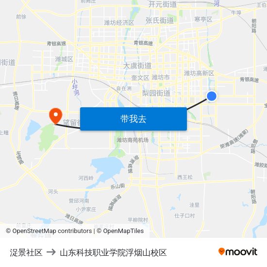 浞景社区 to 山东科技职业学院浮烟山校区 map