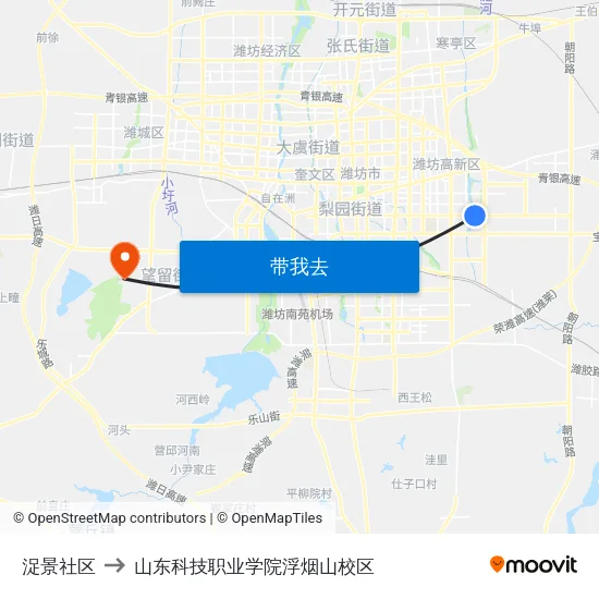 浞景社区 to 山东科技职业学院浮烟山校区 map