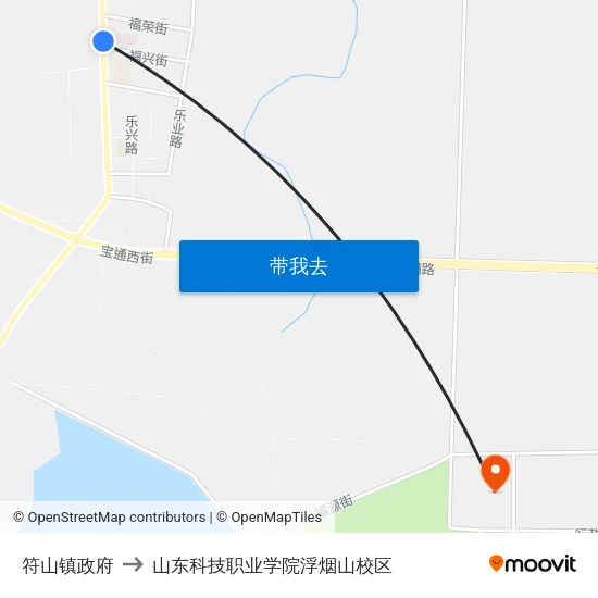 符山镇政府 to 山东科技职业学院浮烟山校区 map