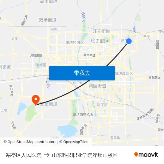 寒亭区人民医院 to 山东科技职业学院浮烟山校区 map