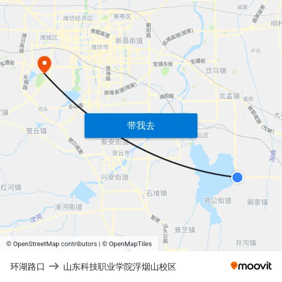 环湖路口 to 山东科技职业学院浮烟山校区 map