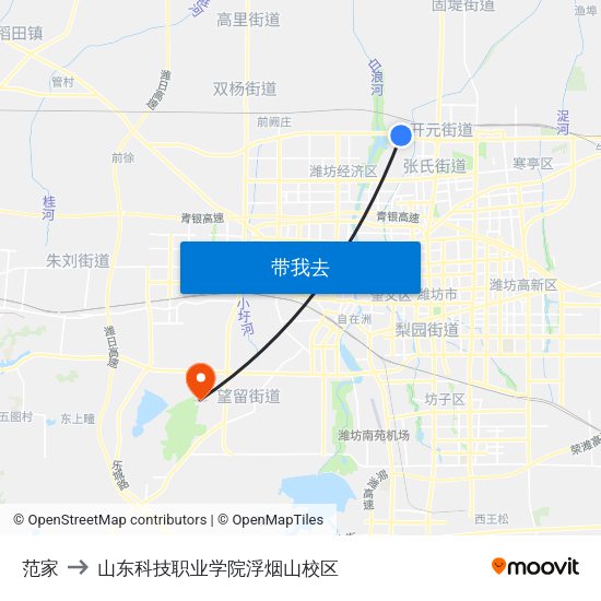 范家 to 山东科技职业学院浮烟山校区 map