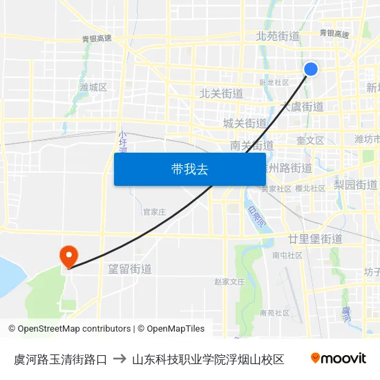 虞河路玉清街路口 to 山东科技职业学院浮烟山校区 map