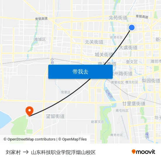 刘家村 to 山东科技职业学院浮烟山校区 map