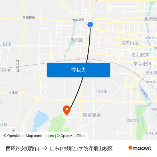 西环路安顺路口 to 山东科技职业学院浮烟山校区 map