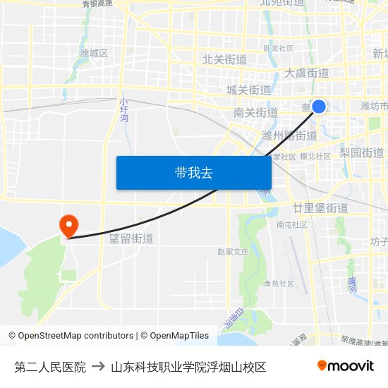 第二人民医院 to 山东科技职业学院浮烟山校区 map