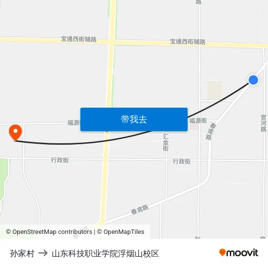 孙家村 to 山东科技职业学院浮烟山校区 map