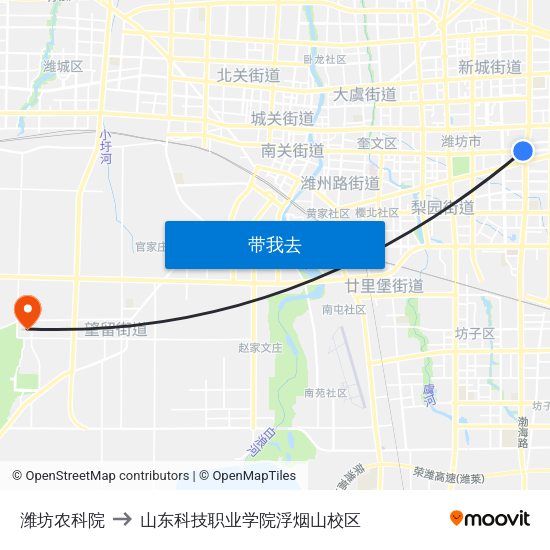 潍坊农科院 to 山东科技职业学院浮烟山校区 map