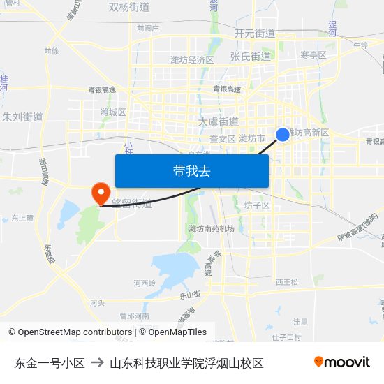 东金一号小区 to 山东科技职业学院浮烟山校区 map