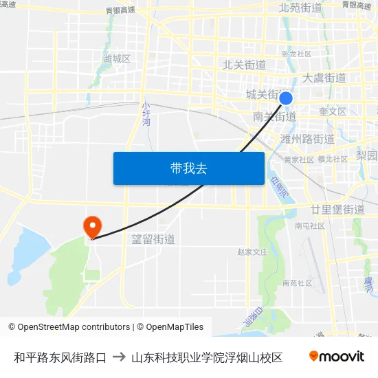 和平路东风街路口 to 山东科技职业学院浮烟山校区 map