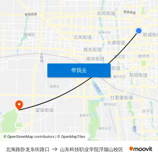 北海路卧龙东街路口 to 山东科技职业学院浮烟山校区 map