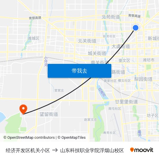 经济开发区机关小区 to 山东科技职业学院浮烟山校区 map
