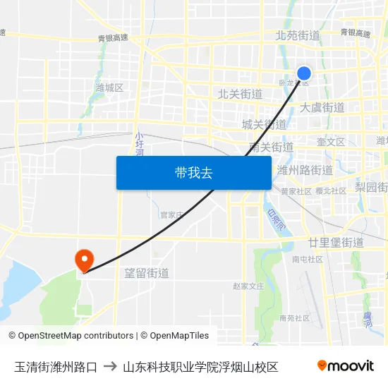 玉清街潍州路口 to 山东科技职业学院浮烟山校区 map