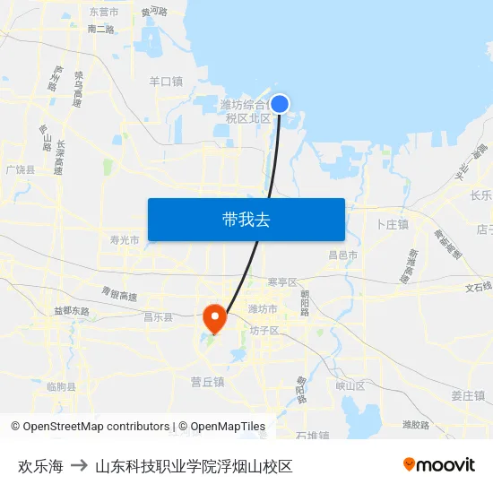 欢乐海 to 山东科技职业学院浮烟山校区 map