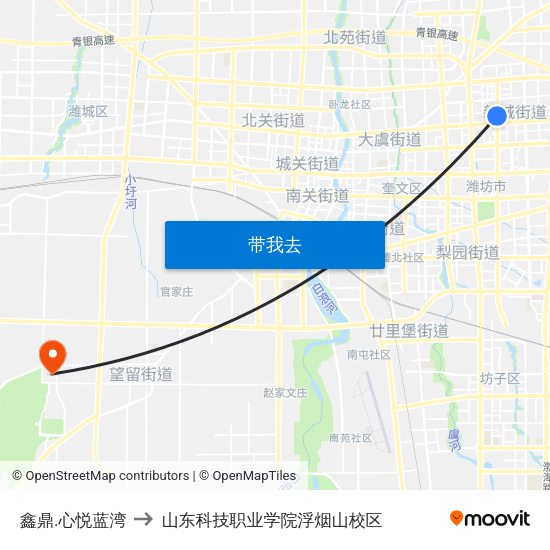 鑫鼎.心悦蓝湾 to 山东科技职业学院浮烟山校区 map