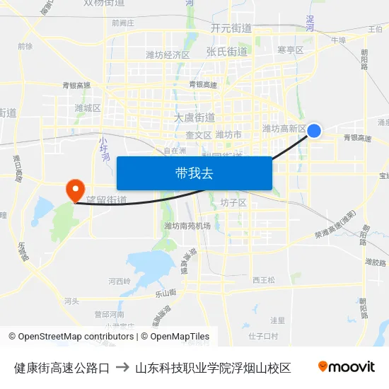 健康街高速公路口 to 山东科技职业学院浮烟山校区 map