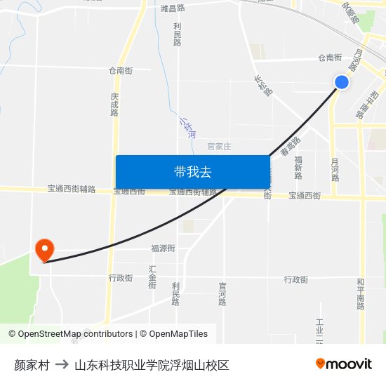 颜家村 to 山东科技职业学院浮烟山校区 map