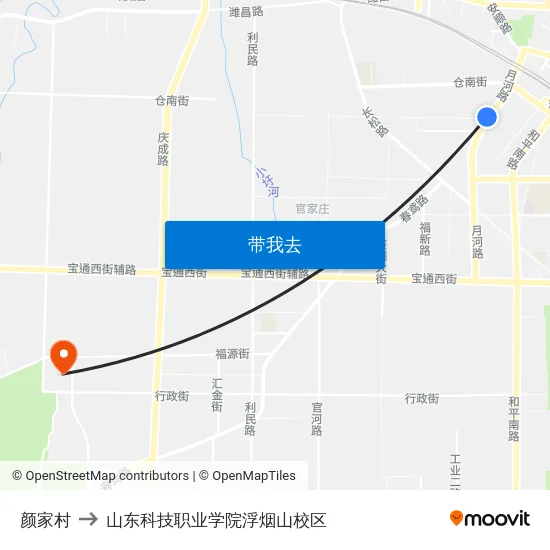 颜家村 to 山东科技职业学院浮烟山校区 map