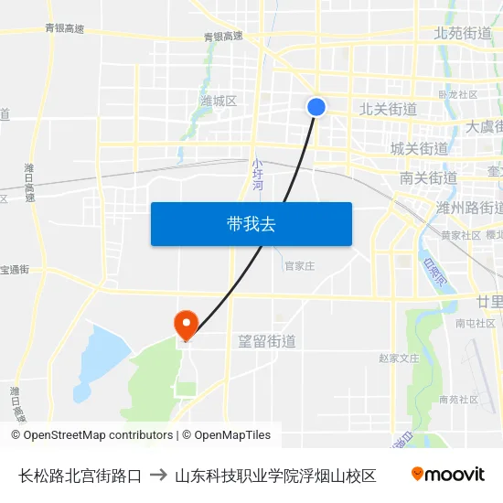 长松路北宫街路口 to 山东科技职业学院浮烟山校区 map