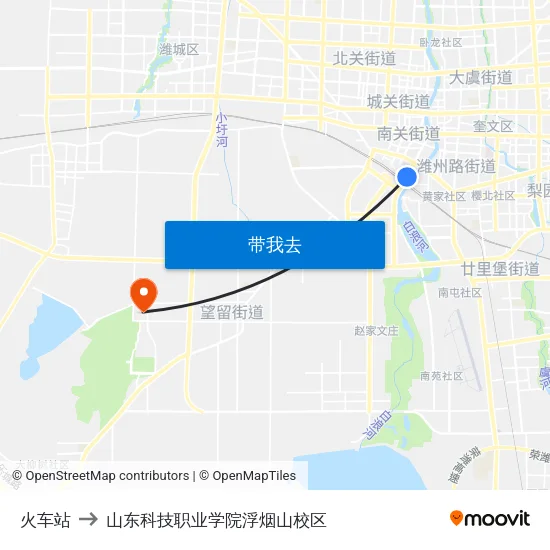 火车站 to 山东科技职业学院浮烟山校区 map