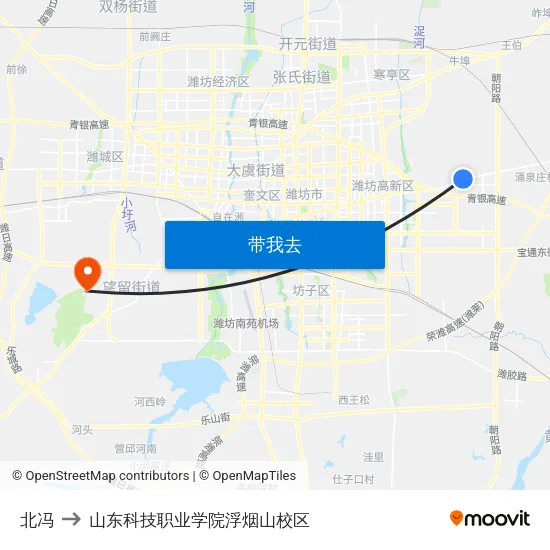 北冯 to 山东科技职业学院浮烟山校区 map