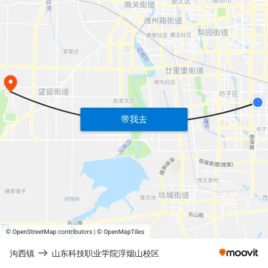 沟西镇 to 山东科技职业学院浮烟山校区 map