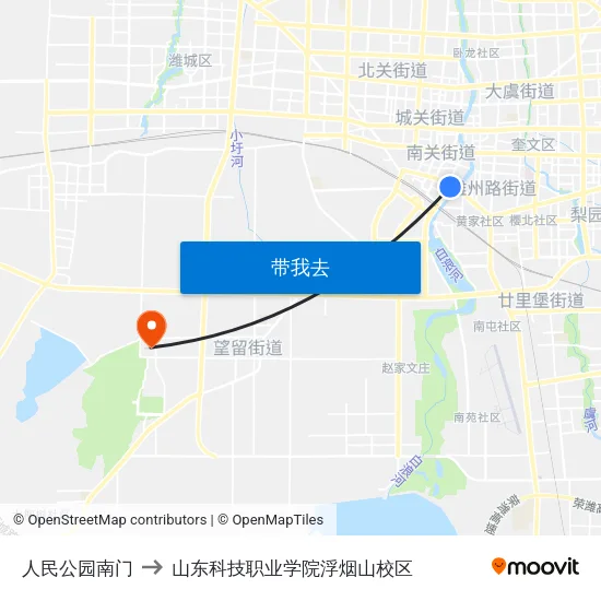 人民公园南门 to 山东科技职业学院浮烟山校区 map