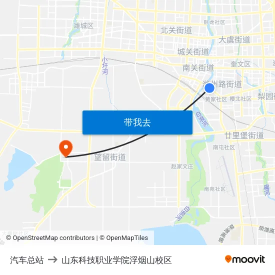 汽车总站 to 山东科技职业学院浮烟山校区 map