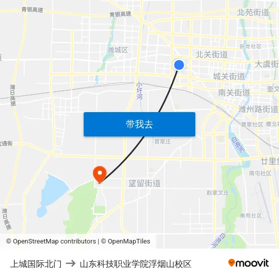 上城国际北门 to 山东科技职业学院浮烟山校区 map