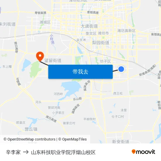辛李家 to 山东科技职业学院浮烟山校区 map